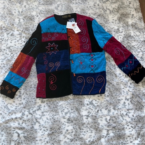 Allure Women's Large Swirls Sun
Embroidered Patchwork Blazer Coat Blue - Picture 1 of 5